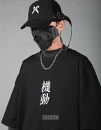 Monochrome oversized techwear shirt with minimalist paneling and extended hem in black and white options for contemporary streetwear looks — view 6