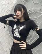 Dark graphic techwear t-shirt with an abstract futuristic print and relaxed urban streetwear silhouette, Clotechnow series 068 — view 9