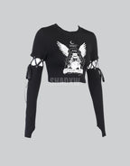 Dark graphic techwear t-shirt with an abstract futuristic print and relaxed urban streetwear silhouette, Clotechnow series 068 — view 3