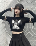 Dark graphic techwear t-shirt with an abstract futuristic print and relaxed urban streetwear silhouette, Clotechnow series 068 — view 8