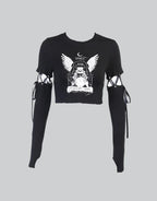 Dark graphic techwear t-shirt with an abstract futuristic print and relaxed urban streetwear silhouette, Clotechnow series 068 — view 1
