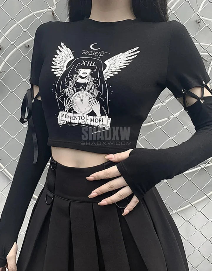 Dark graphic techwear t-shirt with an abstract futuristic print and relaxed urban streetwear silhouette, Clotechnow series 068 — view 2