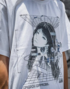 Graphic techwear tee featuring mech blueprint and schematic artwork with layered typography for a technical urban aesthetic — view 9