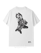 Mechanic-inspired graphic techwear tee with industrial stencil and circuit-style print in a bold utilitarian streetwear presentation — view 6