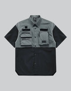 Dark graphic techwear t-shirt with an abstract futuristic print and relaxed urban streetwear silhouette, Clotechnow series 056 — view 1