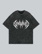 Dark graphic techwear t-shirt with an abstract futuristic print and relaxed urban streetwear silhouette, Clotechnow series 054 — view 1