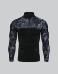 Dark graphic techwear t-shirt with an abstract futuristic print and relaxed urban streetwear silhouette, Clotechnow series 055 — view 1