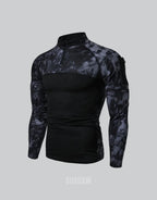 Dark graphic techwear t-shirt with an abstract futuristic print and relaxed urban streetwear silhouette, Clotechnow series 055 — view 2