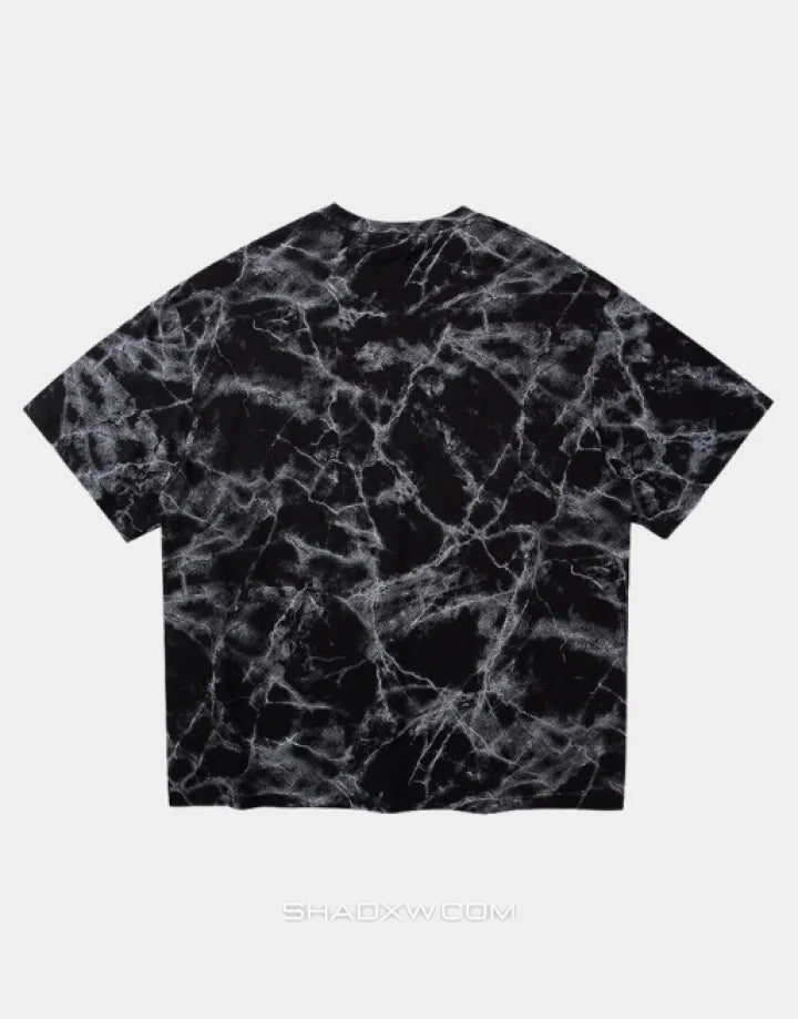 Oversized graphic techwear tee featuring a large moth motif in grunge street goth style available in black and white colorways — view 3