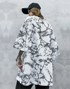 Oversized graphic techwear tee featuring a large moth motif in grunge street goth style available in black and white colorways — view 8