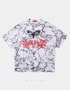 Oversized graphic techwear tee featuring a large moth motif in grunge street goth style available in black and white colorways — view 5