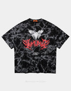 Oversized graphic techwear tee featuring a large moth motif in grunge street goth style available in black and white colorways — view 2