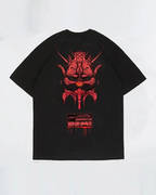 Dark graphic techwear t-shirt with an abstract futuristic print and relaxed urban streetwear silhouette, Clotechnow series 097 — view 2