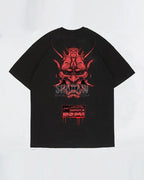 Dark graphic techwear t-shirt with an abstract futuristic print and relaxed urban streetwear silhouette, Clotechnow series 097 — view 2