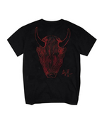Dark graphic techwear t-shirt with an abstract futuristic print and relaxed urban streetwear silhouette, Clotechnow series 097 — view 3
