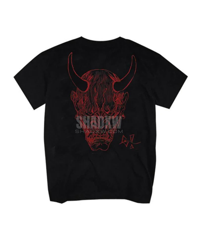 Dark graphic techwear t-shirt with an abstract futuristic print and relaxed urban streetwear silhouette, Clotechnow series 097 — view 3