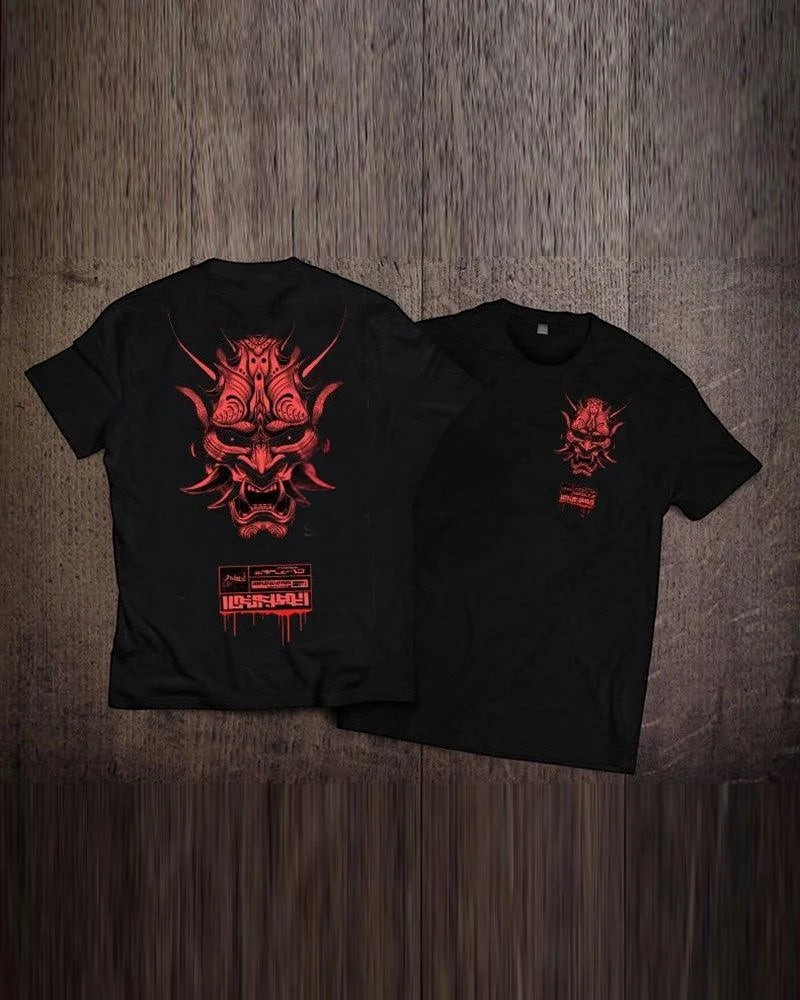 Dark graphic techwear t-shirt with an abstract futuristic print and relaxed urban streetwear silhouette, Clotechnow series 097 — view 4