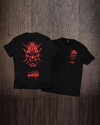 Dark graphic techwear t-shirt with an abstract futuristic print and relaxed urban streetwear silhouette, Clotechnow series 097 — view 4