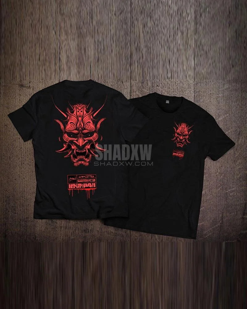 Dark graphic techwear t-shirt with an abstract futuristic print and relaxed urban streetwear silhouette, Clotechnow series 097 — view 4