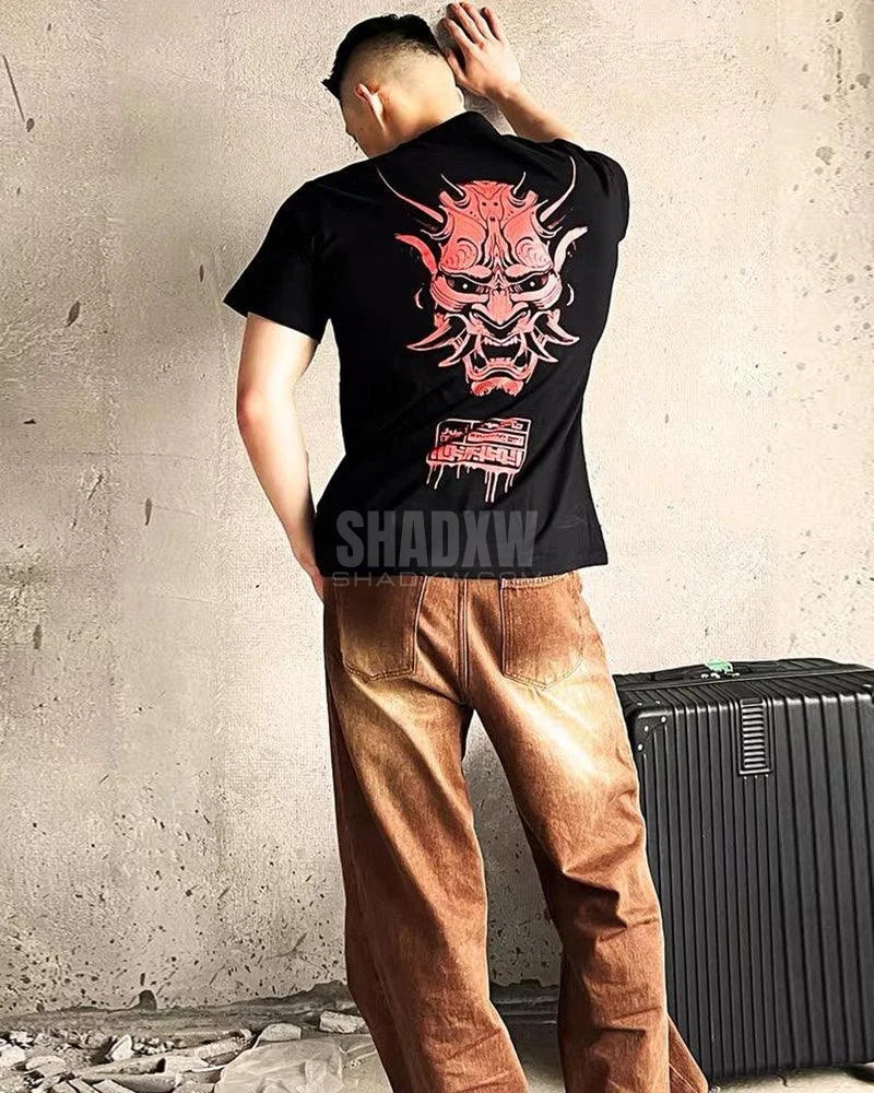 Dark graphic techwear t-shirt with an abstract futuristic print and relaxed urban streetwear silhouette, Clotechnow series 097 — view 6