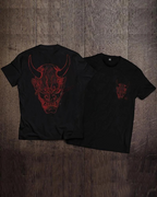 Dark graphic techwear t-shirt with an abstract futuristic print and relaxed urban streetwear silhouette, Clotechnow series 097 — view 8