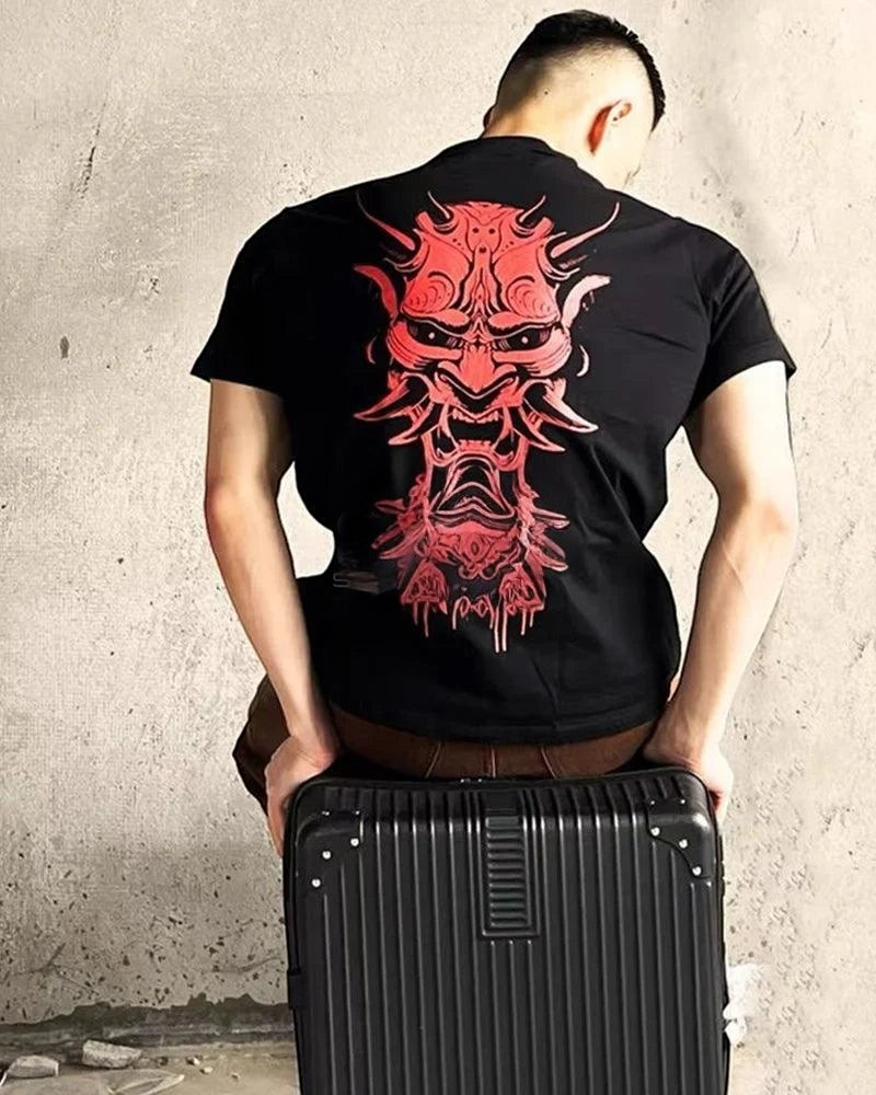 Dark graphic techwear t-shirt with an abstract futuristic print and relaxed urban streetwear silhouette, Clotechnow series 097 — view 5