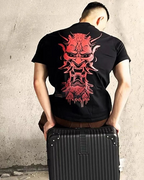 Dark graphic techwear t-shirt with an abstract futuristic print and relaxed urban streetwear silhouette, Clotechnow series 097 — view 5