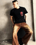 Dark graphic techwear t-shirt with an abstract futuristic print and relaxed urban streetwear silhouette, Clotechnow series 097 — view 7