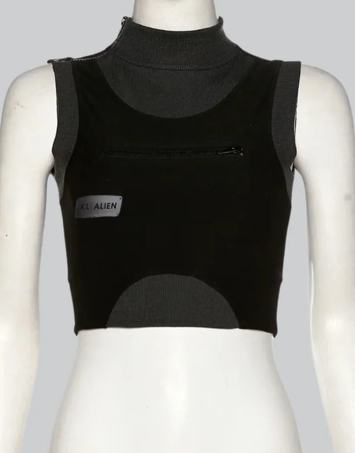 Dark graphic techwear t-shirt with an abstract futuristic print and relaxed urban streetwear silhouette, Clotechnow series 077 — view 4