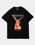 Black techwear t-shirt with a central revival emblem and minimalist sleeve detailing in an urban monochrome style — view 1