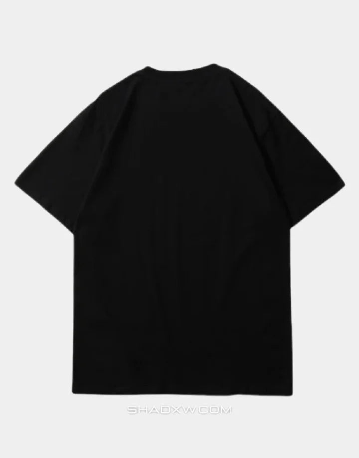 Black techwear t-shirt with a central revival emblem and minimalist sleeve detailing in an urban monochrome style — view 2