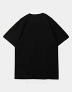 Black techwear t-shirt with a central revival emblem and minimalist sleeve detailing in an urban monochrome style — view 2