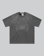 Dark graphic techwear t-shirt with an abstract futuristic print and relaxed urban streetwear silhouette, Clotechnow series 089 — view 2