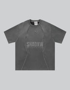 Dark graphic techwear t-shirt with an abstract futuristic print and relaxed urban streetwear silhouette, Clotechnow series 089 — view 2