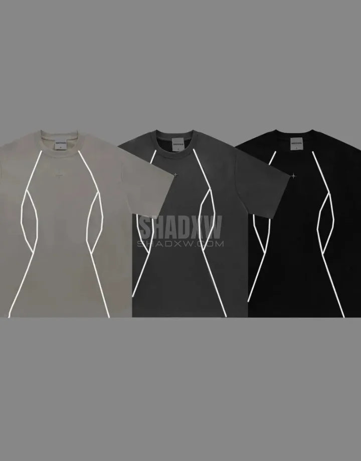Dark graphic techwear t-shirt with an abstract futuristic print and relaxed urban streetwear silhouette, Clotechnow series 089 — view 4