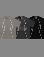 Dark graphic techwear t-shirt with an abstract futuristic print and relaxed urban streetwear silhouette, Clotechnow series 089 — view 4