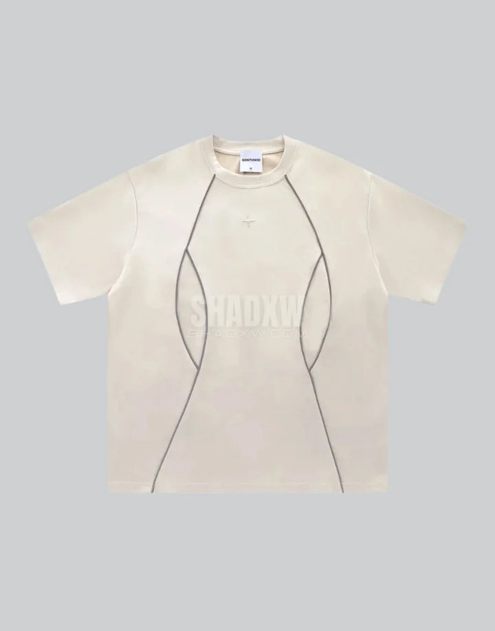 Dark graphic techwear t-shirt with an abstract futuristic print and relaxed urban streetwear silhouette, Clotechnow series 089 — view 3