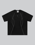 Dark graphic techwear t-shirt with an abstract futuristic print and relaxed urban streetwear silhouette, Clotechnow series 089 — view 1