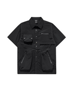 Dark graphic techwear t-shirt with an abstract futuristic print and relaxed urban streetwear silhouette, Clotechnow series 092 — view 3