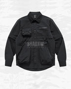 Dark graphic techwear t-shirt with an abstract futuristic print and relaxed urban streetwear silhouette, Clotechnow series 092 — view 4
