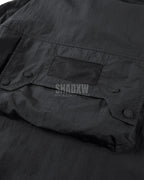 Dark graphic techwear t-shirt with an abstract futuristic print and relaxed urban streetwear silhouette, Clotechnow series 092 — view 8