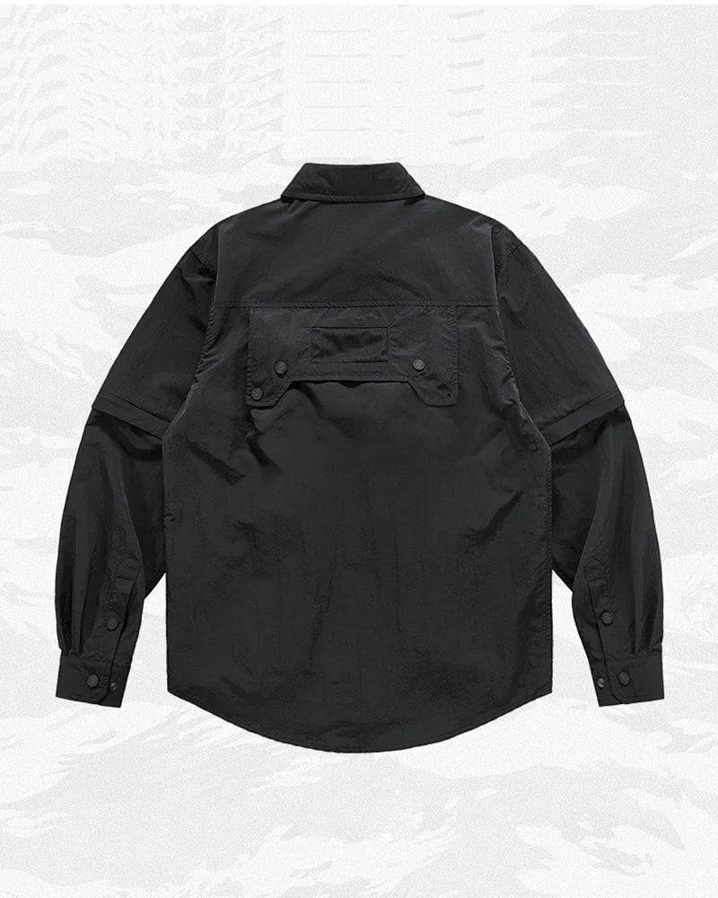 Dark graphic techwear t-shirt with an abstract futuristic print and relaxed urban streetwear silhouette, Clotechnow series 092 — view 5