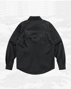 Dark graphic techwear t-shirt with an abstract futuristic print and relaxed urban streetwear silhouette, Clotechnow series 092 — view 5