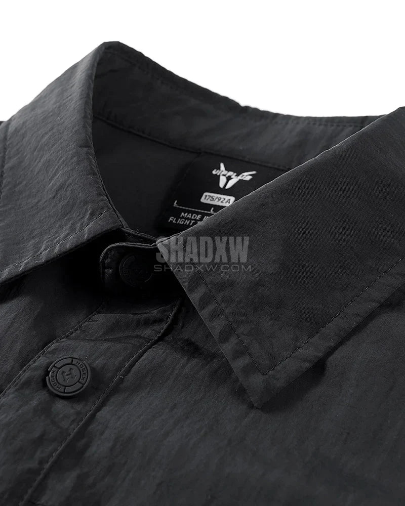 Dark graphic techwear t-shirt with an abstract futuristic print and relaxed urban streetwear silhouette, Clotechnow series 092 — view 7