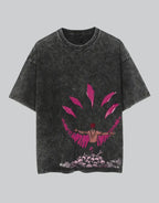 Distressed oversized graphic techwear tee with a dual-faced motif in high-contrast monochrome and a rugged washed finish — view 1