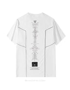 Monochrome techwear t-shirt with large futuristic back graphic and contrasting linework for an urban-cyber aesthetic — view 9