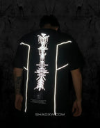 Monochrome techwear t-shirt with large futuristic back graphic and contrasting linework for an urban-cyber aesthetic — view 6