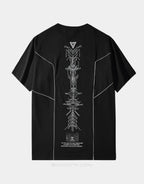 Monochrome techwear t-shirt with large futuristic back graphic and contrasting linework for an urban-cyber aesthetic — view 2