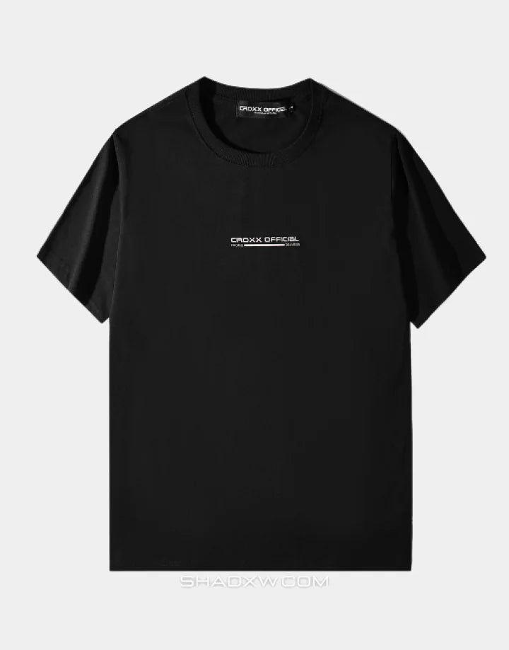 Monochrome techwear t-shirt with large futuristic back graphic and contrasting linework for an urban-cyber aesthetic — view 3