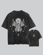 Dark graphic techwear t-shirt with an abstract futuristic print and relaxed urban streetwear silhouette, Clotechnow series 108 — view 1
